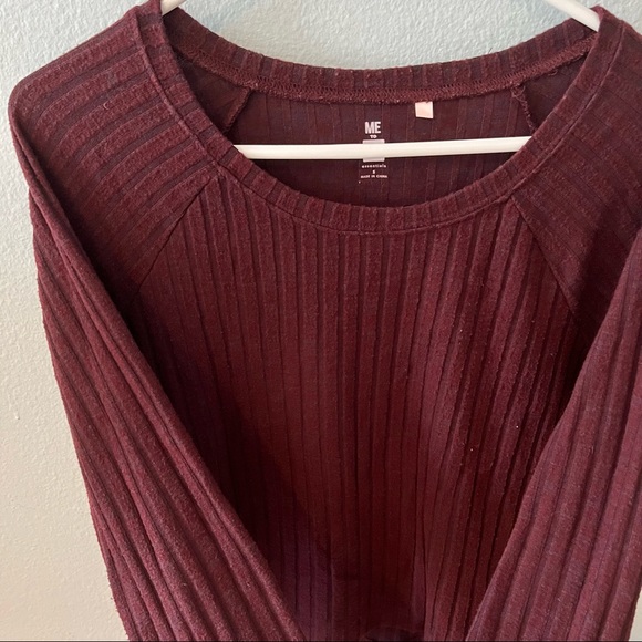 Pacsun Burgundy Ribbed Round Neck Long Sleeve Top - Picture 5 of 7